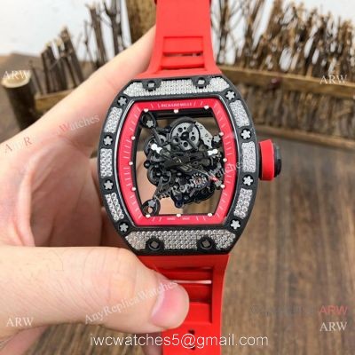 Swiss Grade 1 Richard Mille Rm055 Diamond Watch V2 version Red Rubber Strap 1
