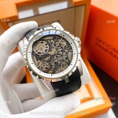 Roger Dubuis Excalibur Replica Watches SS Black Leather Strap 1