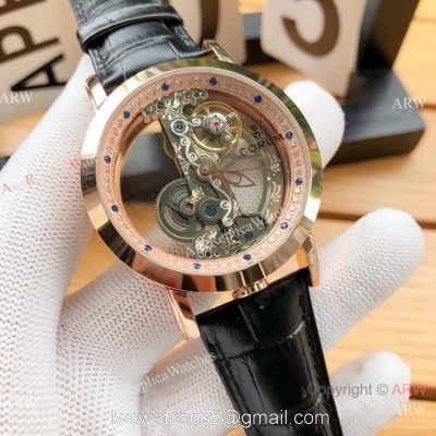 New Copy Corum Bridge Transparent Dial Rose Gold Corum Watch Diamond Inner 1