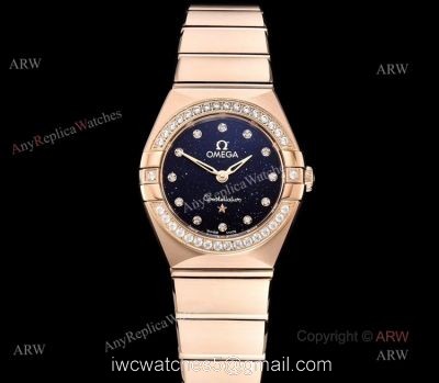 GF Factory Swiss Replica Omega Constellation Black Aventurine Dial Rose Gold Diamond Watch 1