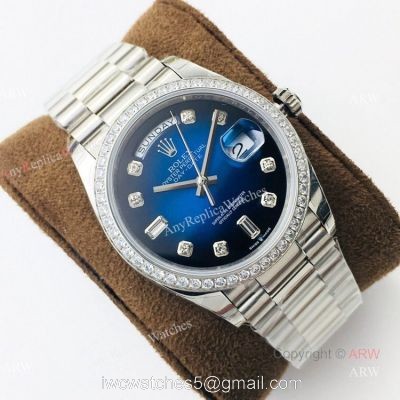 (EWF ) Swiss Rolex Oyster Perpetual Day Date Fake Watch Blue Diamond Dial 36mm 1