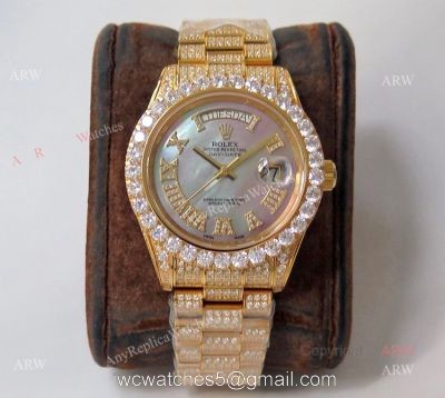 Best Replica Rolex Day-Date 40 Yellow Gold Full Diamond Watch 1