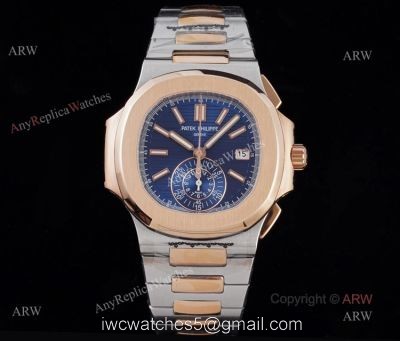 New Swiss Replica Patek Philippe Nautilus 5980 Rose Gold Blue Chronograph Watch 1