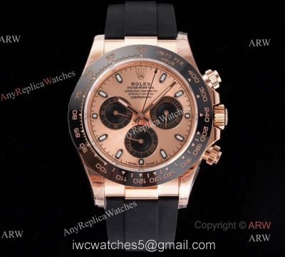 New Noob 4130 V3 Rolex Daytona Rubber Band Rose Gold Black Dial Watches 1