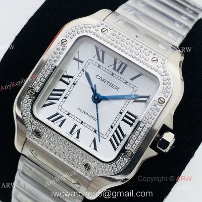 BV Factory 1:1 Copy Ladies Cartier Santos De Cartier Silver Diamond Watch 1