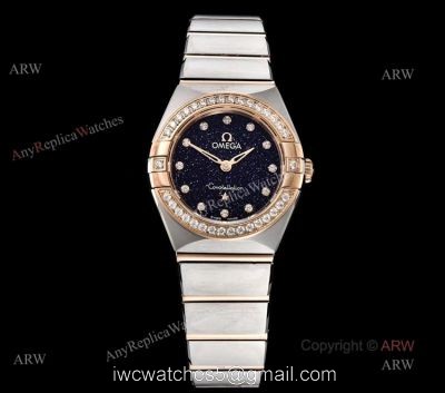 GF Factory Swiss Replica Omega Constellation Two Tone Rose Gold Diamond Watch With Black Aventurine Dial 1