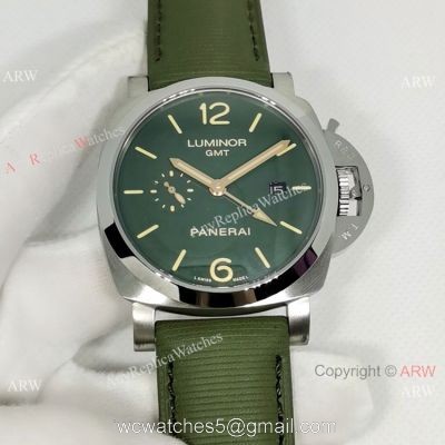 Replica Officine Luminor GMT 44MM Watch Stainless Steel Dark green Dial 1