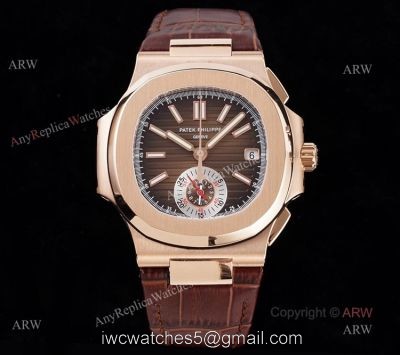 3K V2 Swiss Replica 5980 Patek Philippe Nautilus Rose Gold Brown Dial Chronograph Watch 1