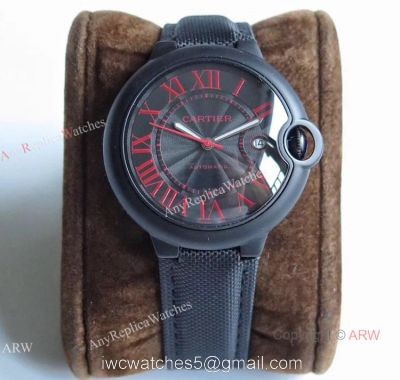TW Factory Faux Cartier Ballon Bleu 42mm All Black Watch With Red Markers 1