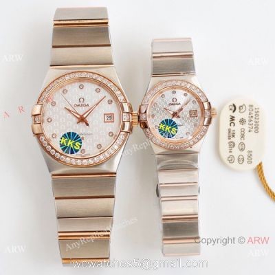 Swiss Quality Omega Constellation Double Eagle Couple Watch 2-Tone Rose Gold Diamond Bezel 1