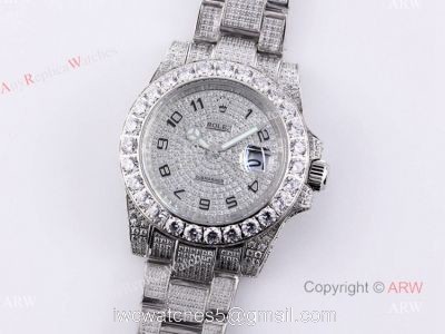 Replica Rolex Submariner 116610 Silver Diamond Iced Out Watch 40mm 1