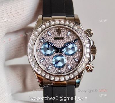 SWISS 7750 Rolex Daytona Rubber Band Diamond Dial with Ice Blue Subdials 1
