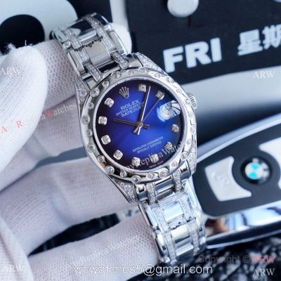 Rolex Lady Masterpiece Stainless Steel Blue Diamond Dial Watches 34mm Clone Rolex Datejust Watch 1