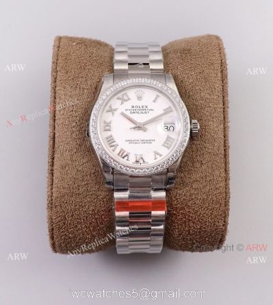 (TWF) New Rolex Oyster Perpetual Datejust 31mm Knockoff Watch With White Dial Diamond Bezel 1