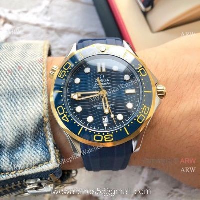 New Copy Omega Seamaster Diver 300 M Wristwatch 2-Tone Blue Ceramic 1