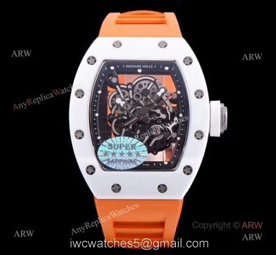 KV Factory Swiss Replica Richard Mille Bubba Watson RM 055 White Ceramic Automatic Watch Orange Rubber Band 1