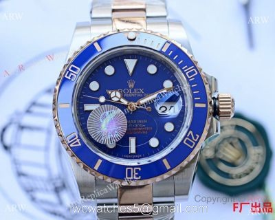 Copy Rolex Submariner Date Watch 40mm Two Tone Rose Gold Blue Ceramic Bezel 1