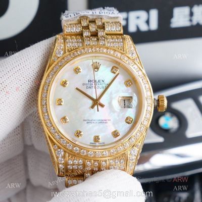 Gold Rolex Oyster Perpetual Datejust With Diamonds 41mm Replica Watch 1