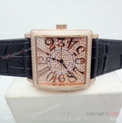 Replica Franck Muller Master Square Watch Rose Gold Full Diamond Automatic 1