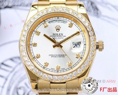 NEW UPGRADED Fake Presidential Rolex Daydate 2 Silver Diamond Dial 41mm 1