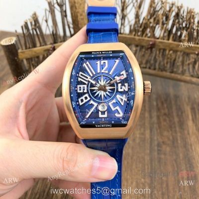 Replica Franck Muller Vanguard V45 Automatic Watch Rose Gold Blue Gummy Strap 1