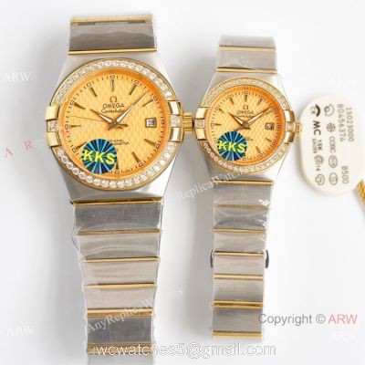 Swiss Quality Replica Omega Double Eagle Constellation Couple Watch Diamond Bezel New Face 1