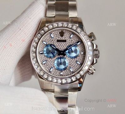New Full Diamond Rolex Daytona Stainless Steel Swiss 7750 Replica Watch 1