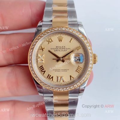 EW Factory Mens Rolex Datejust Two Tone Diamond Watch Replica Rolex Datejust 36 Gold Dial For Sale 1