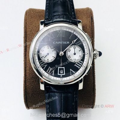 (GZF) 1:1 High Quality Replica Rotonde De Cartier Black Dial Chronograph Watches 40mm 1
