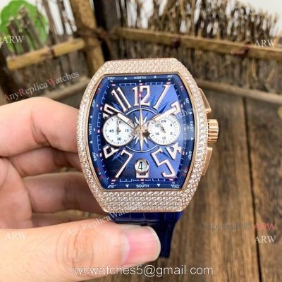Fake Franck Muller Vanguard Yachting Rose Gold Blue Chronograph Watch 44mm 1