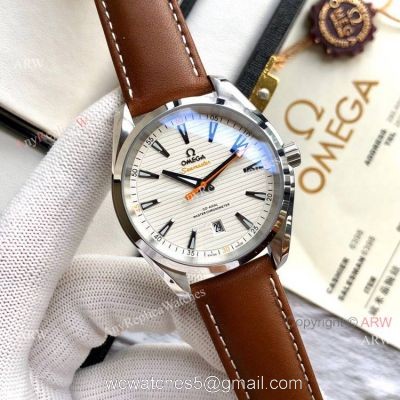 Best Quality Omega Seamaster Aqua Terra Copy Watches Brown Leather Strap 1