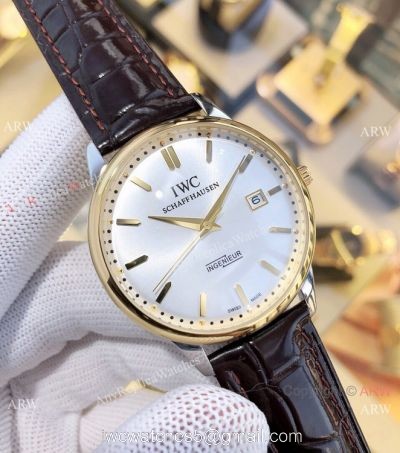 IWC Ingenieur Replica Watches Gold Case Black Leather Strap 1