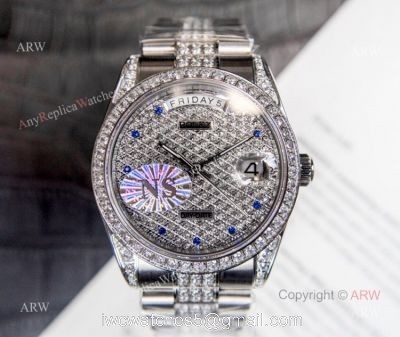 Iced Out Rolex Oyster Perpetual Day Date Fake Watches Swiss 2836-2 1