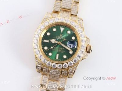 Gold Rolex Submariner Clone Green Dial Diamond Watch 11610 1