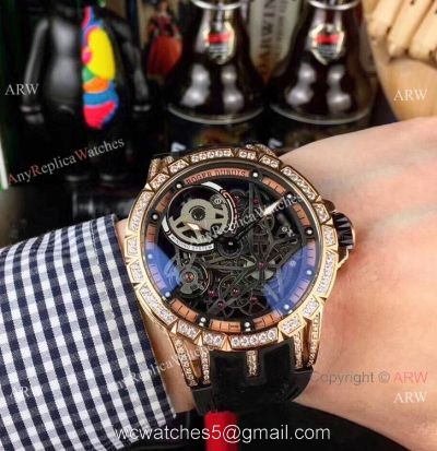 New Copy Roger Dubuis Excalibur Automatic Skeleton Watch Rose Gold Diamond 1