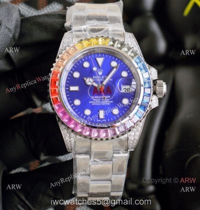 Top Replica Rolex Submariner Rainbow Bezel Blue Dial Watch 1