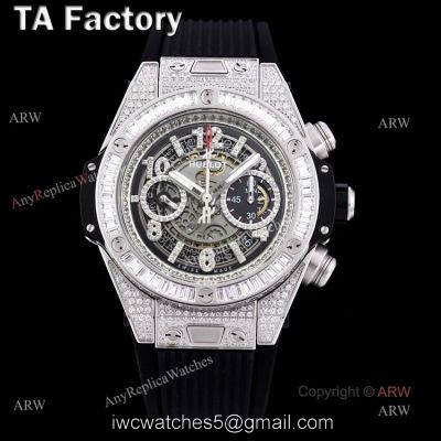 Hublot Big Bang Steel Diamonds Black Rubber Strap Replica Watches 1