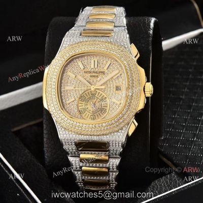 Luxury Copy Patek Philippe Nautilus Yellow Gold Full Diamond Watches 1
