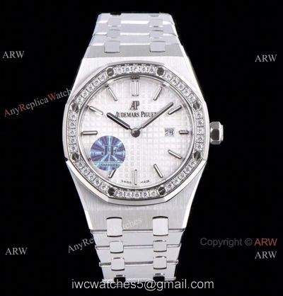 JF Swiss Copy Audemars Piguet Lady Royal Oak Watch White Dial Diamond Bezel 33mm 1