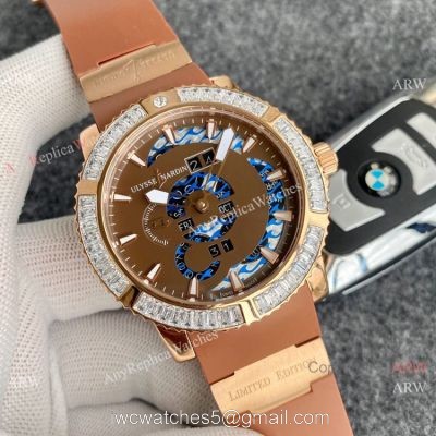 Best Replica Ulysse Nardin Automatic Watches Chocolate Dial Diamond Bezel 1