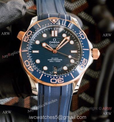 Best Quality Copy Omega Seamaster Diver 300M Watches Rose Gold and Blue 1