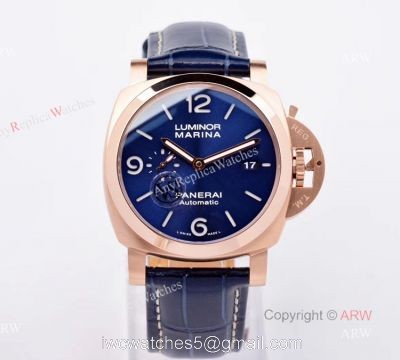 New VS Factory Panerai Luminor Marina PAM 1112 Rose Gold Blue Dial Replica Watches 1