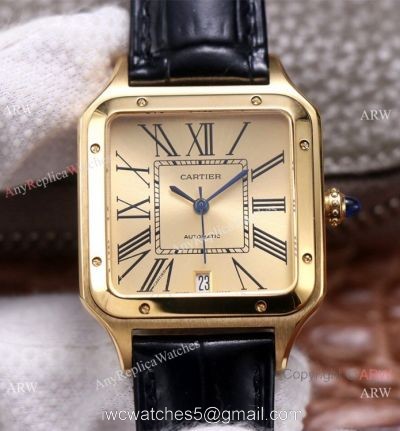 AAA Replica Cartier Santos-Dumont Swiss 9015 Watch All Gold Couple Wrist 1