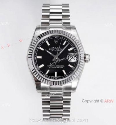Swiss Clone Rolex Datejust Presidential 31mm Watch Stainless Steel Black Face 1