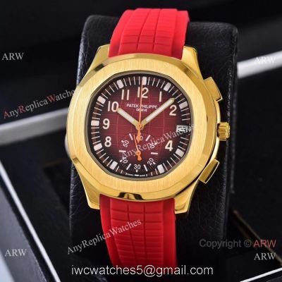 Best Replica Patek Philippe Red Gradient Dial Red Rubber Strap Watches VK Quartz 1