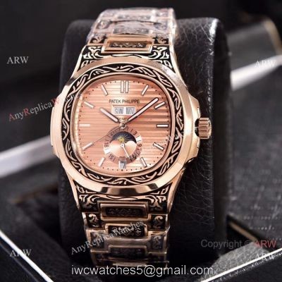 Patek Philippe Annual Calendar Copy Watches Rose Gold Engraving 1