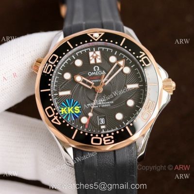 New! Copy Omega Diver 300m James Bond Limited Edition Watch Rose Gold Rubber Strap 1