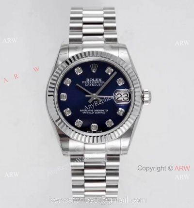 Swiss Clone Rolex Oyster Perpetual Datejust Watch 31mm Blue Dial Presidential Band 1
