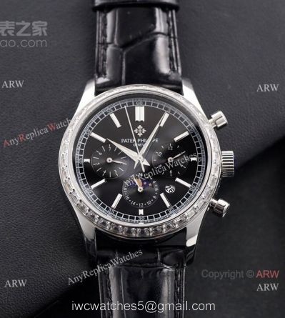 2021 New Patek Philippe Geneve Complications Swiss 9100 Watch Diamond Bezel Black Face 1