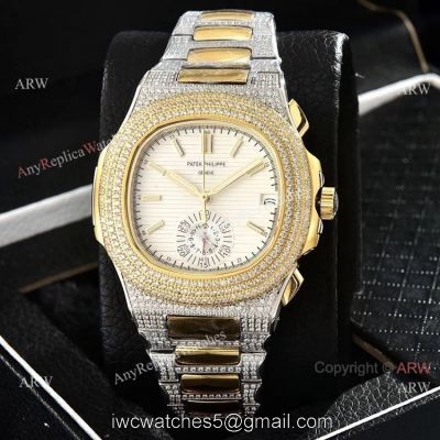 Luxury Patek Philippe Nautilus Iced Out Chrono Watches Two Tone Case 1